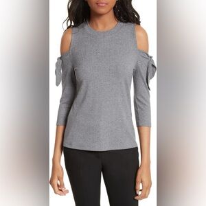 Rebecca Taylor Cold Shoulder Ribbed Jersey Top Gray Small